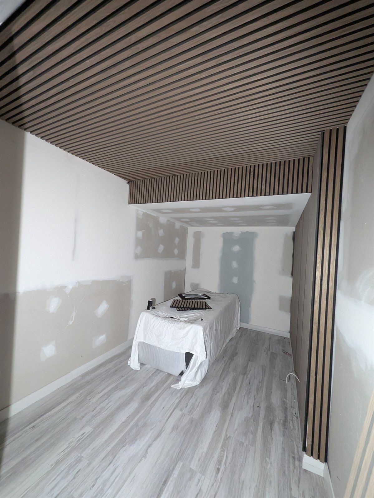 The treatment room during the wall, ceiling and flooring stage.