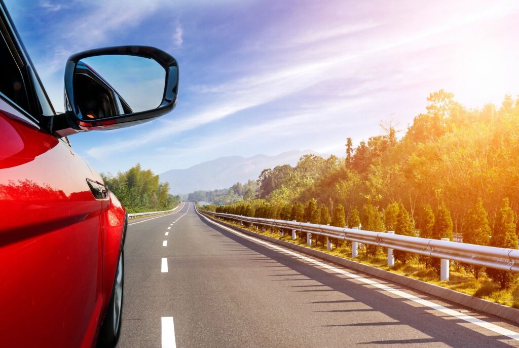 a car from a loan driving on the road